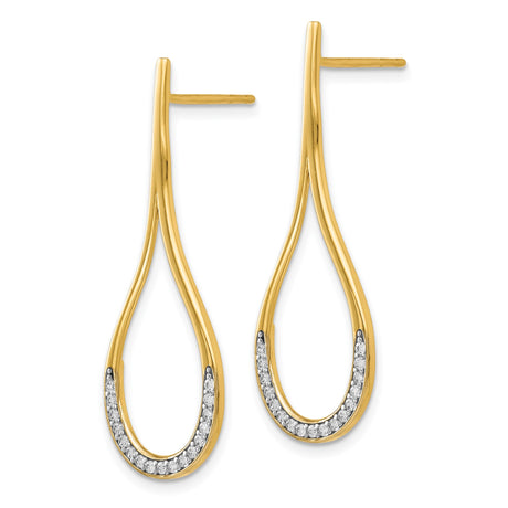 14k Yellow Gold Drop Earrings with Cubic Zirconia, Teardrop Two-Tone Dangle Design for Women