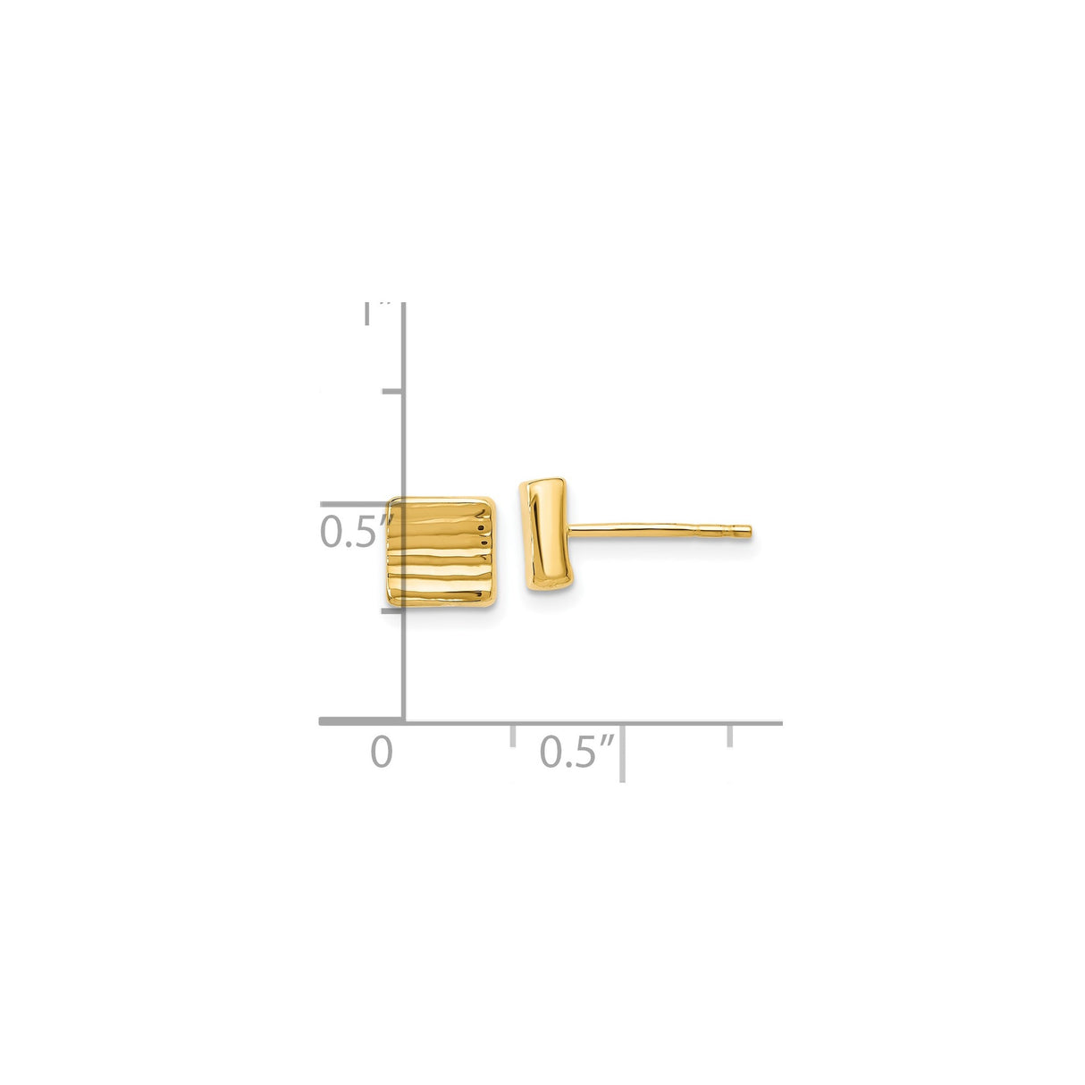 14k Yellow Gold Square Stud Earrings with Wavy Texture, Minimalist Modern Design