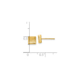 14k Yellow Gold Square Stud Earrings with Wavy Texture, Minimalist Modern Design