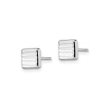 14k White Gold Square Stud Earrings with Wavy Texture, Minimalist Geometric Design