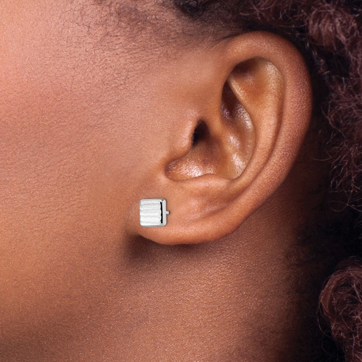 14k White Gold Square Stud Earrings with Wavy Texture, Minimalist Geometric Design