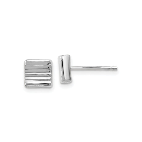 14k White Gold Square Stud Earrings with Wavy Texture, Minimalist Geometric Design