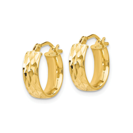 14k Yellow Gold Hoop Earrings, Medium Hammered Round Hoops with Textured Finish