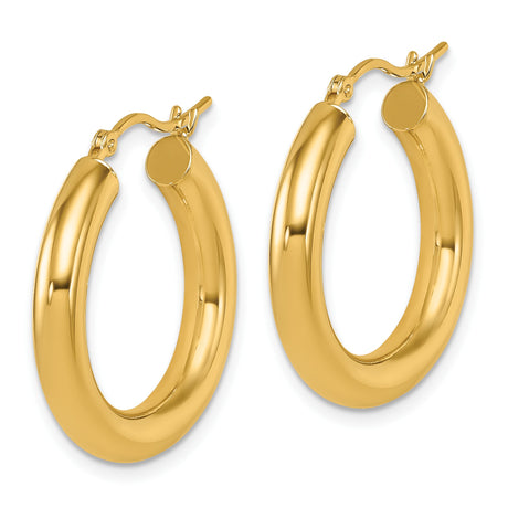 14k Yellow Gold Hoop Earrings, Thick Rounded Style with Polished Finish for Women