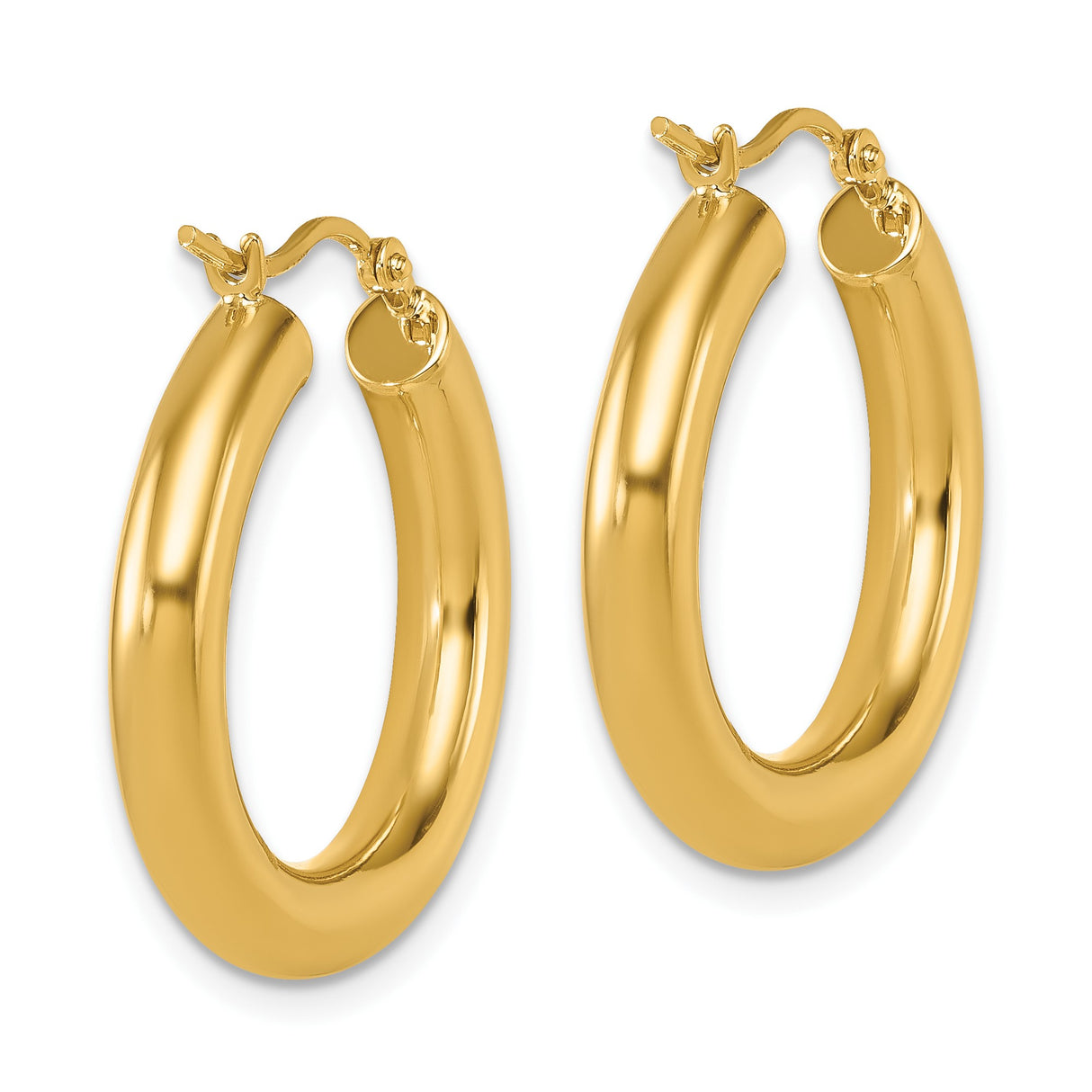 14k Yellow Gold Hoop Earrings, Thick Rounded Style with Polished Finish for Women
