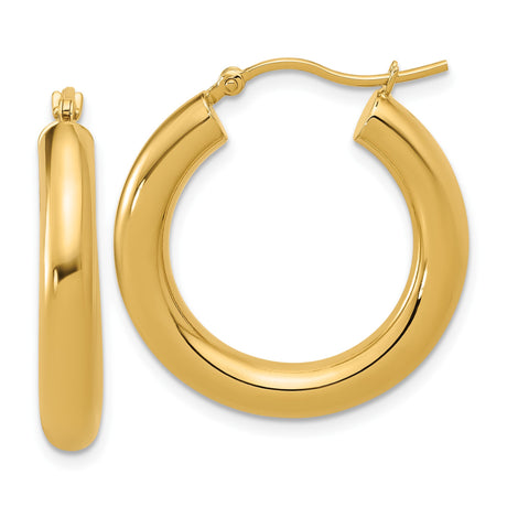 14k Yellow Gold Hoop Earrings, Thick Rounded Style with Polished Finish for Women