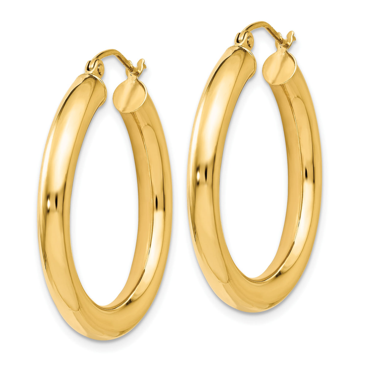 14k Yellow Gold Hoop Earrings, Classic Round Tubular Design with Polished Finish