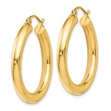 14k Yellow Gold Hoop Earrings, Classic Round Tubular Design with Polished Finish