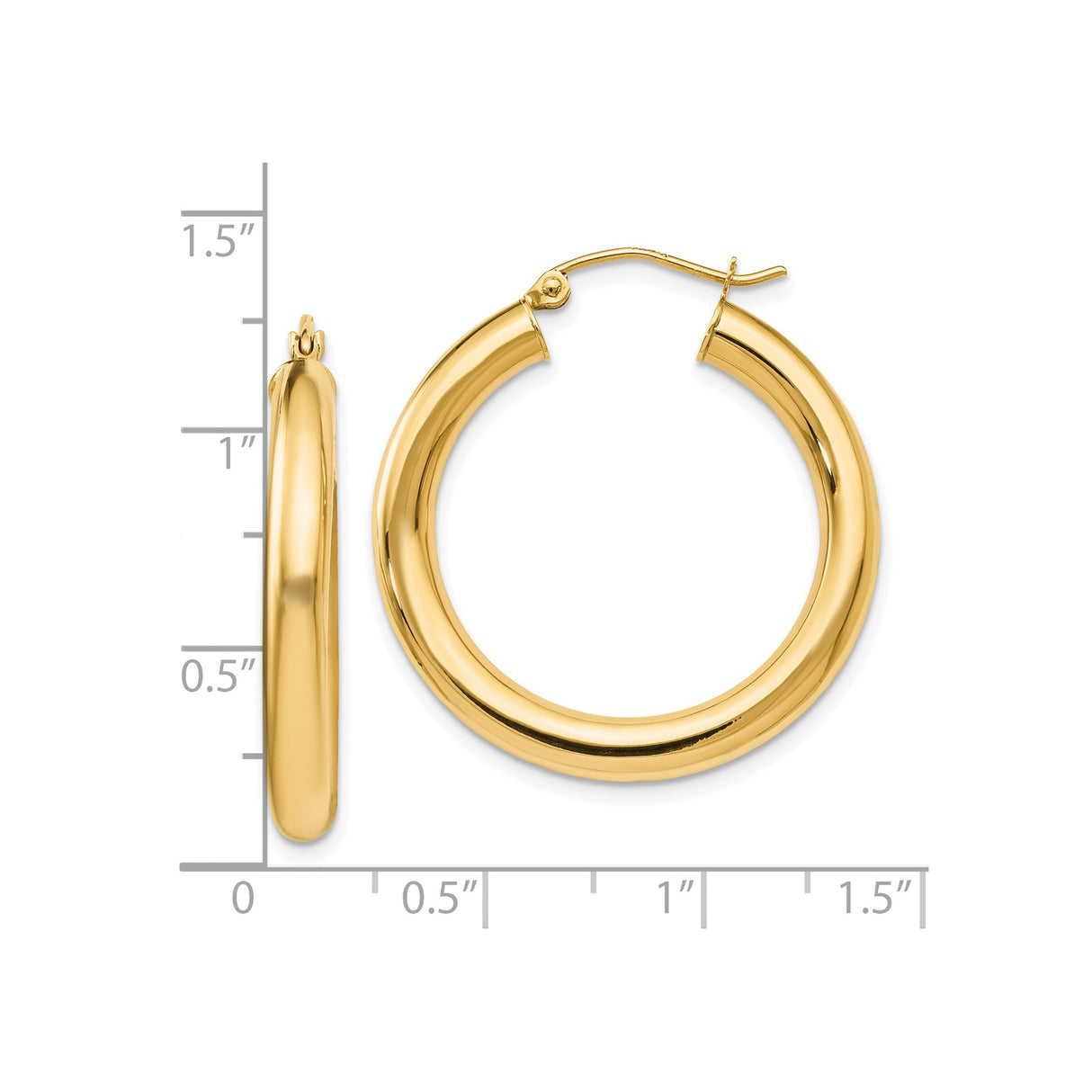 14k Yellow Gold Hoop Earrings, Classic Round Tubular Design with Polished Finish