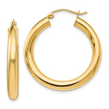 14k Yellow Gold Hoop Earrings, Classic Round Tubular Design with Polished Finish