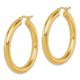 14k Yellow Gold Hoop Earrings, Classic Polished Round Design, Lightweight Minimalist Style