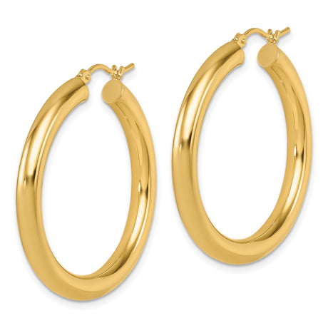 14k Yellow Gold Hoop Earrings, Classic Polished Round Design, Lightweight Minimalist Style