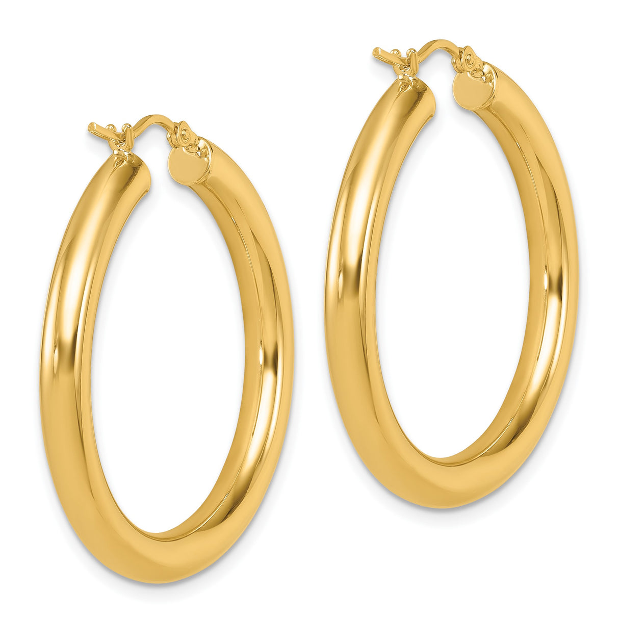 14k Yellow Gold Hoop Earrings, Classic Polished Round Design, Lightweight Minimalist Style