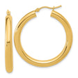 14k Yellow Gold Hoop Earrings, Classic Polished Round Design, Lightweight Minimalist Style