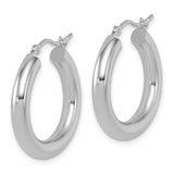 14k White Gold Hoop Earrings, Medium Round Polished Design with High Shine Finish for Women