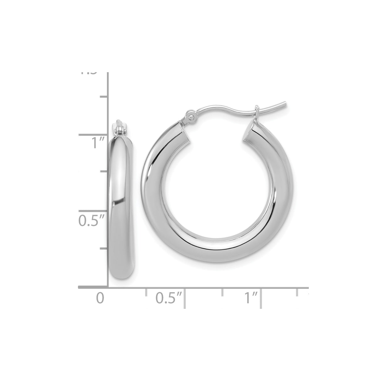 14k White Gold Hoop Earrings, Medium Round Polished Design with High Shine Finish for Women