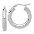 14k White Gold Hoop Earrings, Medium Round Polished Design with High Shine Finish for Women