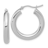 14k White Gold Hoop Earrings, Medium Round Polished Design with High Shine Finish for Women