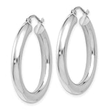 14k White Gold Hoop Earrings, Polished Finish, Classic Round with Hinged Snap Closure