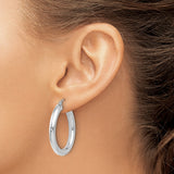 14k White Gold Hoop Earrings, Polished Finish, Classic Round with Hinged Snap Closure