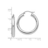 14k White Gold Hoop Earrings, Polished Finish, Classic Round with Hinged Snap Closure