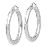 14k White Gold Hoop Earrings, Classic Polished Lightweight Round Design for Women