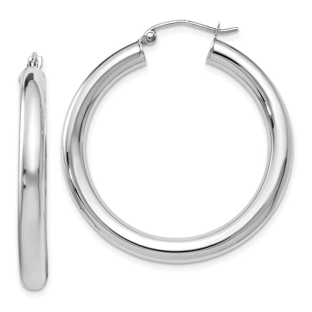 14k White Gold Hoop Earrings, Classic Polished Lightweight Round Design for Women