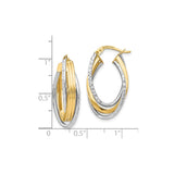 14k Two-Tone Gold Oval Hoop Earrings with Interlaced Yellow and Diamond-Cut White Strands