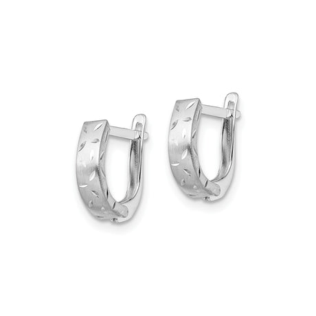 14k White Gold Hoop Earrings with Brushed and Polished Leaf Cut Design