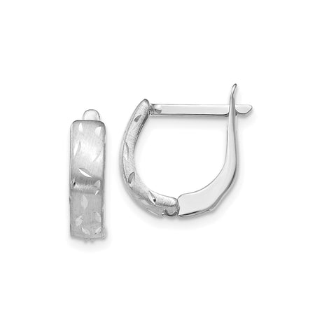 14k White Gold Hoop Earrings with Brushed and Polished Leaf Cut Design