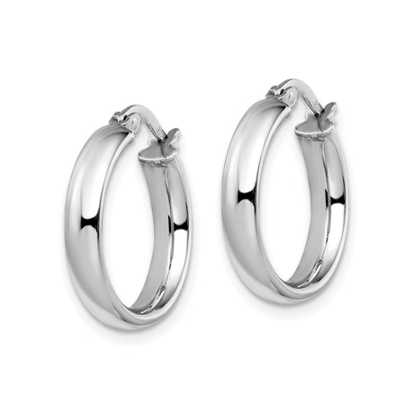 14k Yellow Gold Tube Hoop Earrings with Rhodium Finish, Hinged Closure, Polished Minimalist Design