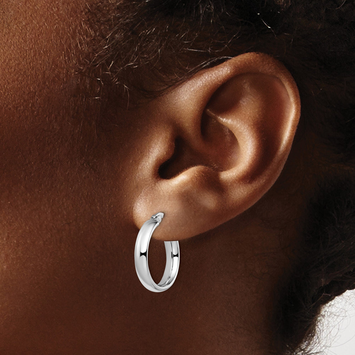 14k Yellow Gold Tube Hoop Earrings with Rhodium Finish, Hinged Closure, Polished Minimalist Design