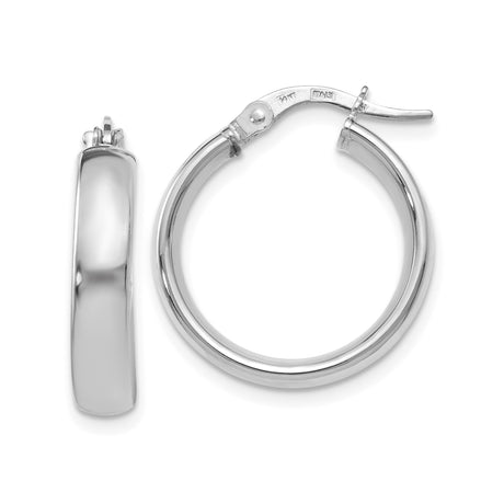 14k Yellow Gold Tube Hoop Earrings with Rhodium Finish, Hinged Closure, Polished Minimalist Design
