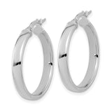 14k White Gold Hoop Earrings, Polished Round Design with Hinged Snap Back Closure for Women