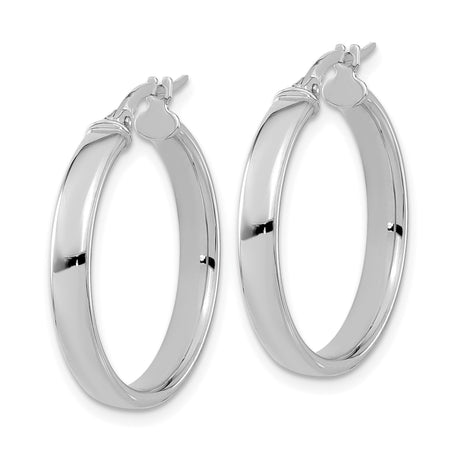 14k White Gold Hoop Earrings, Polished Round Design with Hinged Snap Back Closure for Women