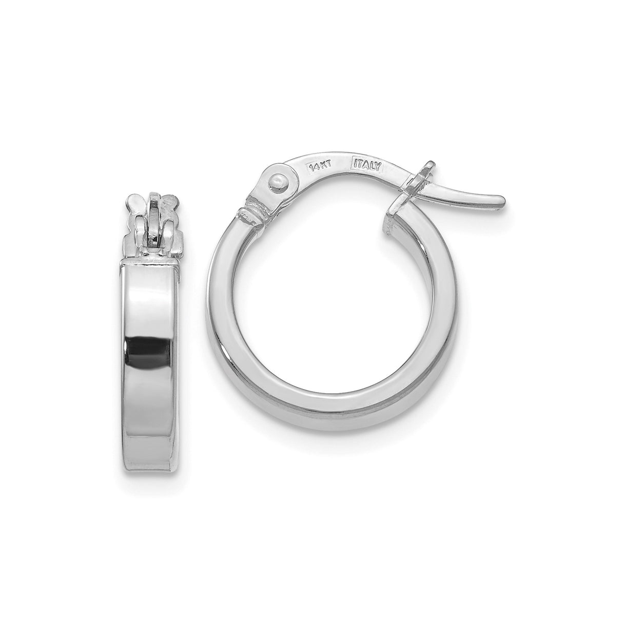 14k Yellow Gold Hoop Earrings, Two-Tone Polished Italian Style with Hinged Snap Closure