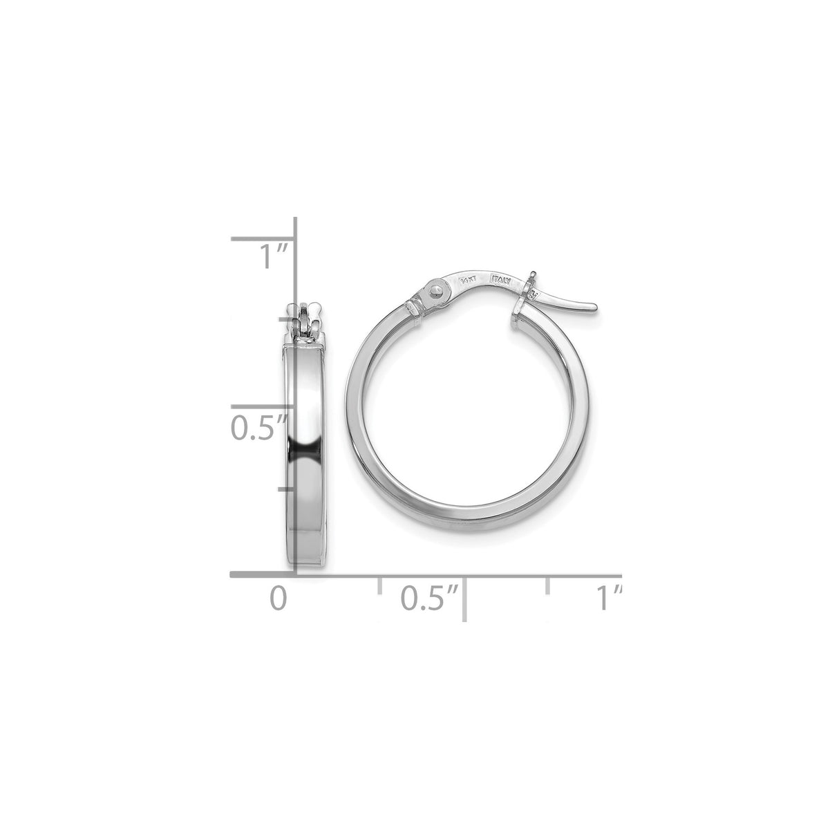 14k White Gold Hoop Earrings, Italian Crafted Minimalist Design with Snap-Back Closure