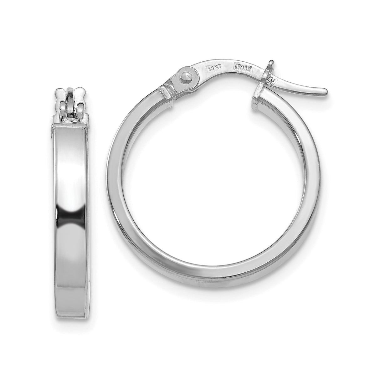 14k White Gold Hoop Earrings, Italian Crafted Minimalist Design with Snap-Back Closure