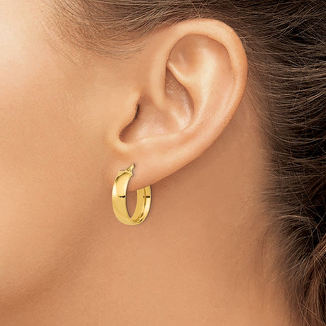 14k Yellow Gold Hoop Earrings, Medium Size Smooth High Polish Classic Design
