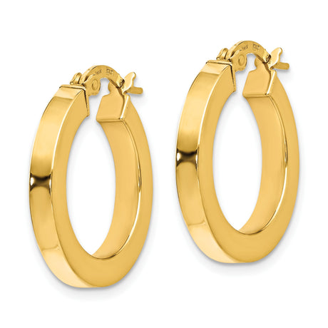 14k Yellow Gold Hoop Earrings, Classic High Polish Flat Edge Round Hoops, Lightweight Minimalist Design