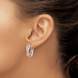 14k Yellow Gold Twisted Hoop Earrings with Interwoven Rose and White Gold Design