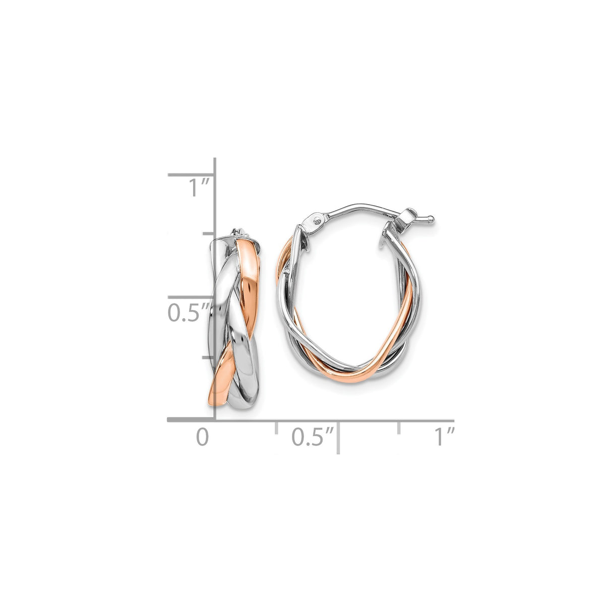 14k Yellow Gold Twisted Hoop Earrings with Interwoven Rose and White Gold Design