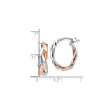 14k Yellow Gold Twisted Hoop Earrings with Interwoven Rose and White Gold Design