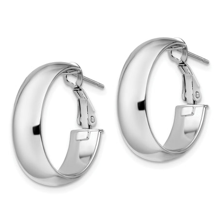 14k Yellow Gold Hoop Earrings, Smooth Dome Style with Rhodium Accents, Hinged Snap Closure