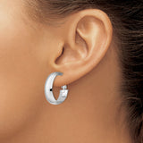 14k Yellow Gold Hoop Earrings, Smooth Dome Style with Rhodium Accents, Hinged Snap Closure