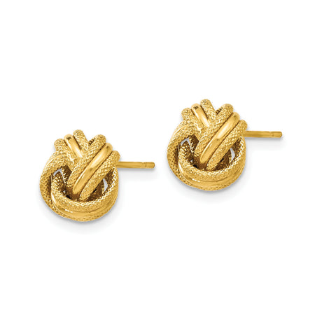14k Yellow Gold Love Knot Stud Earrings, Textured and Polished Design for Women