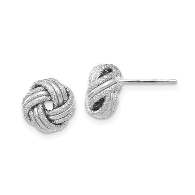 14k Yellow Gold Stud Earrings, Rhodium-Finished Love Knot with Twisted Design for Women