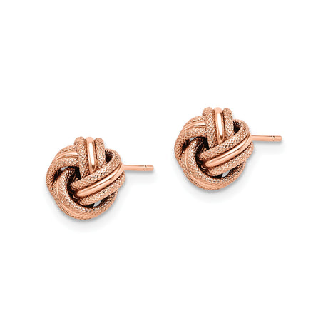 14k Yellow Gold Love Knot Stud Earrings, Textured and Polished Finish, Symbol of Eternal Love