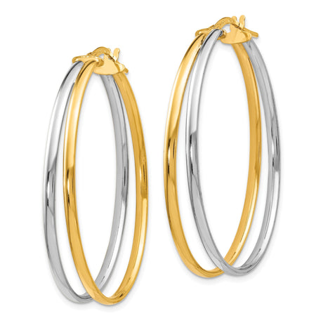 14k Yellow Gold Oval Hoop Earrings, Two-Tone Polished Design for Women