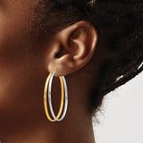 14k Yellow Gold Oval Hoop Earrings, Two-Tone Polished Design for Women
